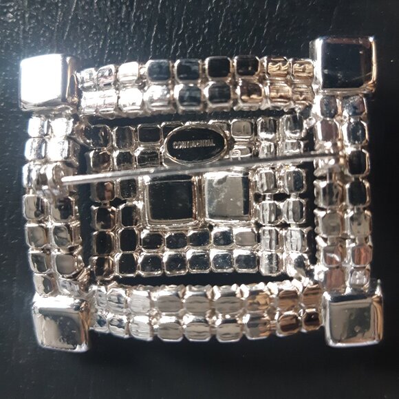 Continental Clear Rhinestone Rectangular Sliver Tone Brooch - Picture 2 of 8